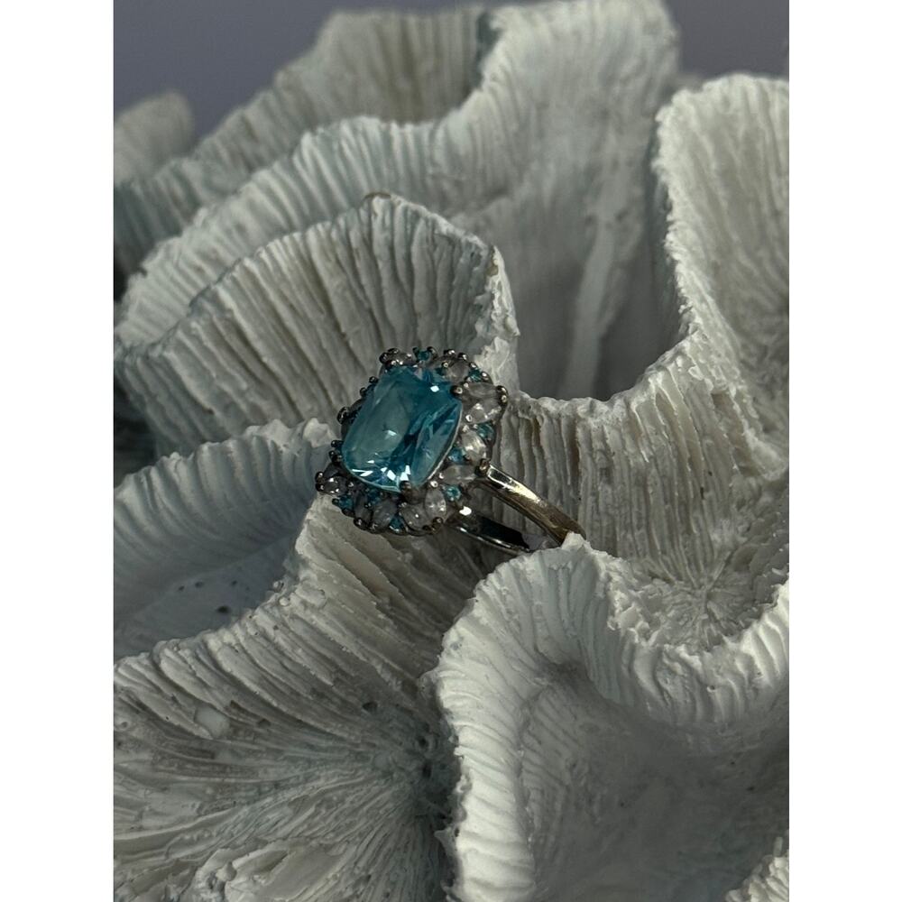 Beautiful 925 Sterling Silver Topaz & Beryl Ring Size 8 - Picture 4 of 9